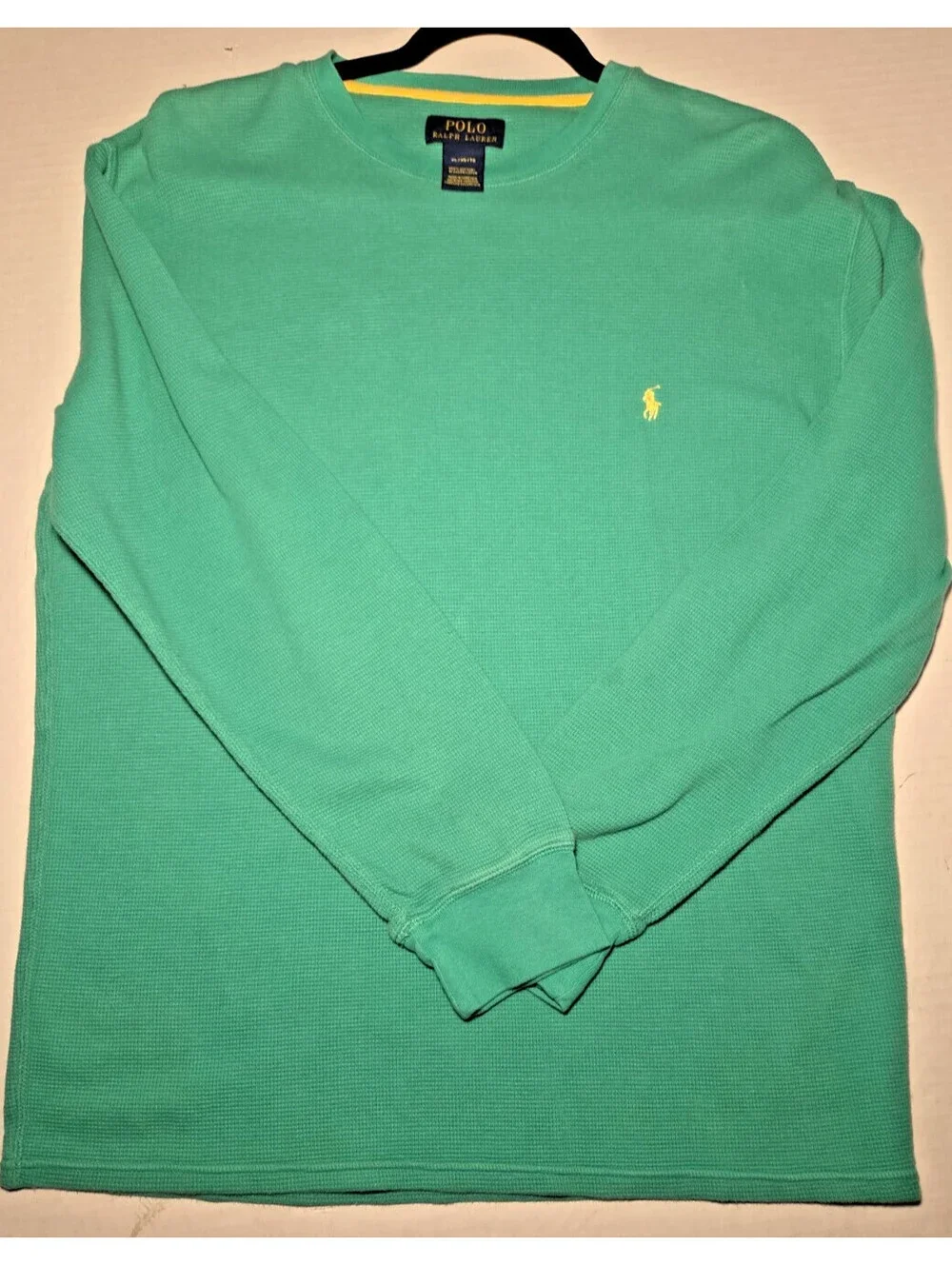 Polo Ralph Lauren Thermal Shirt Mens XL Green Waffle Knit Long Sleeve Pony Logo